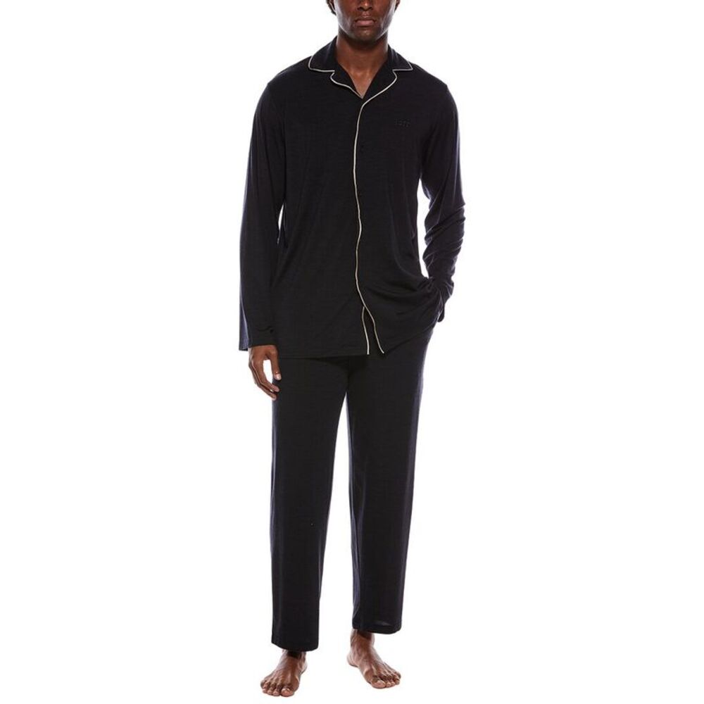 Hugo Boss Mens  2Pc Wool-Blend Pajama Set, Black